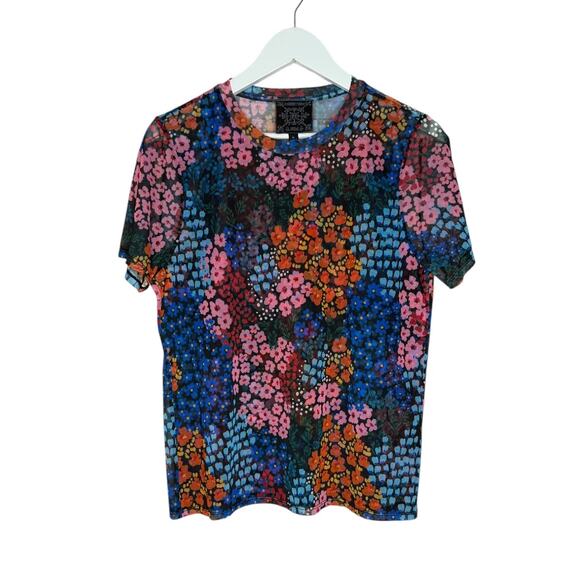 Johnny Was Eleanor Mesh Short Sleeve Astrid Floral Tee Shirt Top Size XL - Picture 4 of 11